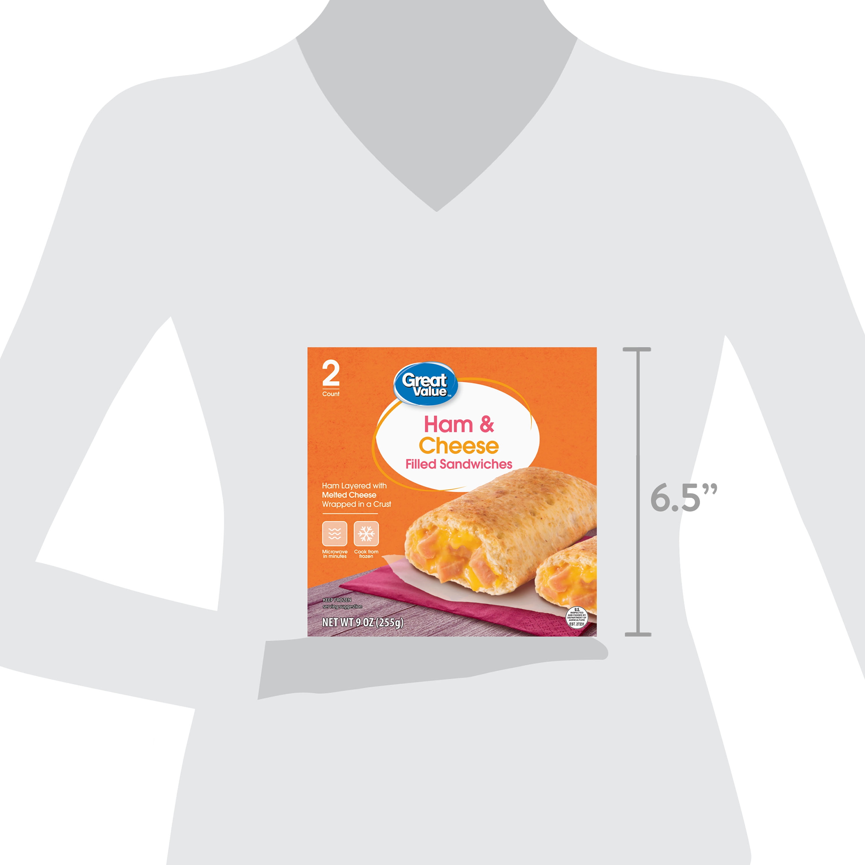 Great Value Ham & Cheese Filled Sandwiches, 9 oz, 2 Count (Frozen)
