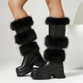 thumbnail image 4 of YLYL Women Furry Mid Calf Boots Round Toe Wedge Platform Heel Winter Warm Snow Slip on Boots, 4 of 9