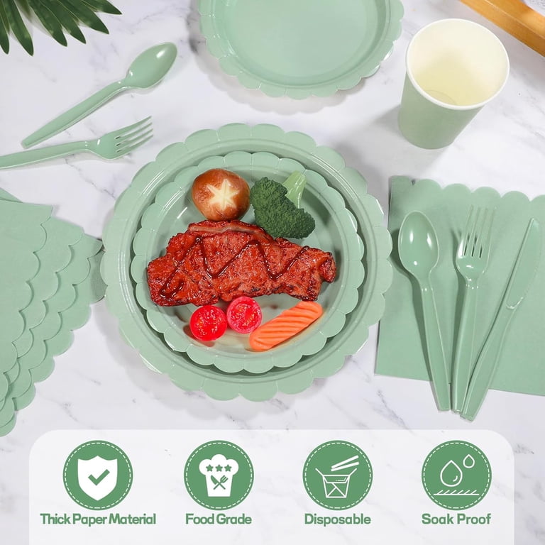 350 Pcs Sage Green Paper Plates and Napkins, Sage Green Party
