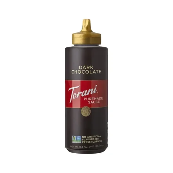 Torani Puremade Dark Chocolate Sauce, Premium Decadent Dessert & Coffee Topping, 12 fl oz (355 mL) Squeeze Bottle