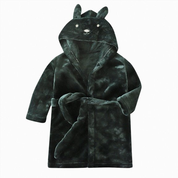 NOLDARES Kids Toddler Cartoon Hooded Plush Robe Animal Pajamas Fleece Bathrobe Children Sleepwear(H303-Green)