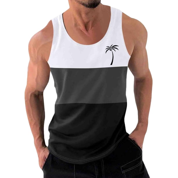Hombres Casual Moda Patchwork Impresión Pullover Cuello Redondo Deportes Tanque