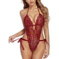 thumbnail image 1 of WZXFASHION Women's Floral Lace Lingerie Mesh Lingerie Tight Sexy Rimless Strap Bodysuit Intimates Hot Pink S, 1 of 7