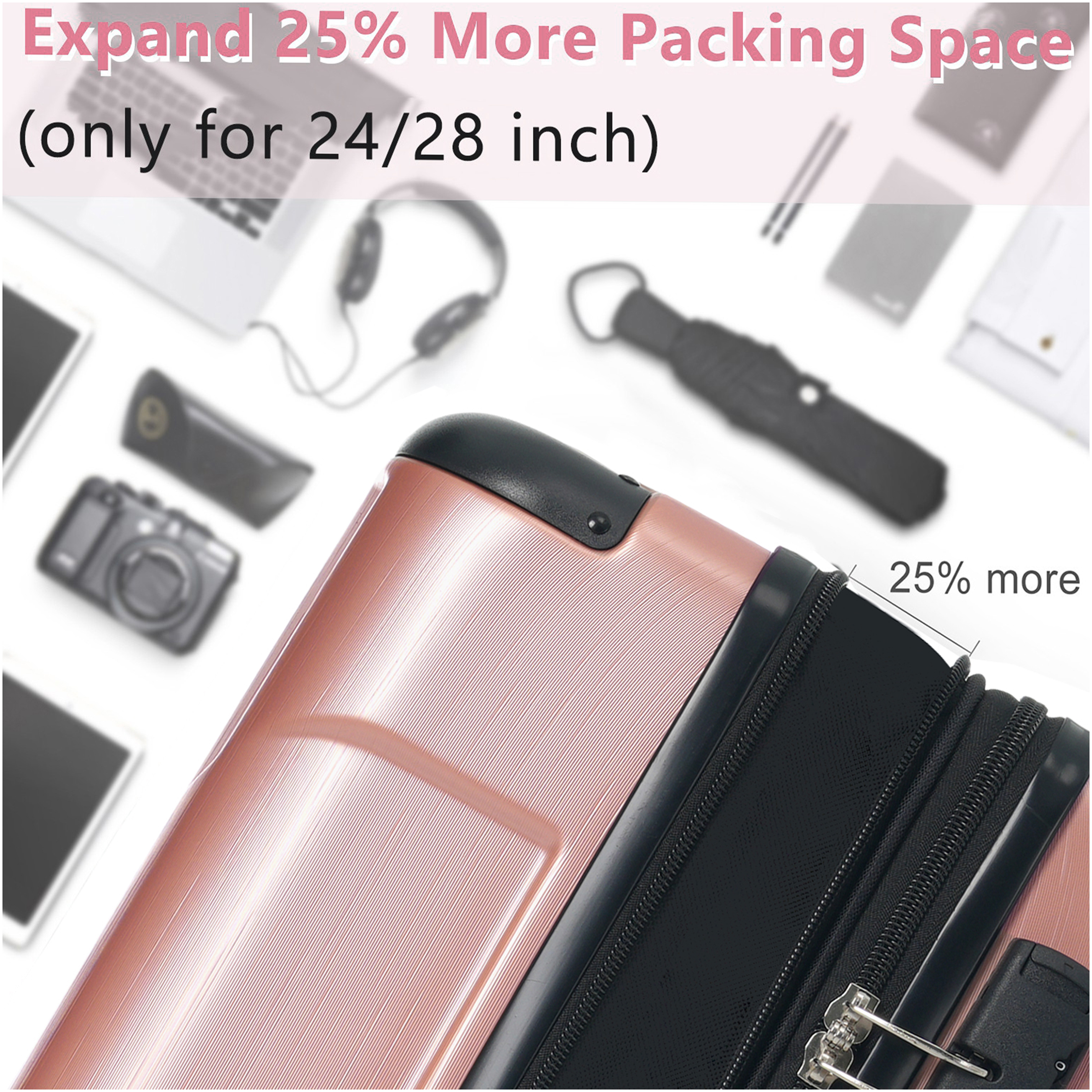 JERFIT 24" Expandable Hardshell Suitcase with TSA Lock, Lightweight ABS Checked Luggage on 360° Spinner Wheels, Rose Pink
