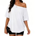 thumbnail image 2 of Short Sleeve Tops for Women, Womens Off the Shoulder Tops, Oversized Summer Spring T-Shirts 2026, 2 of 6