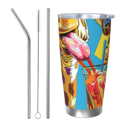 

Bingfone Colorful Giraffes with Drinks for 20 Oz Stainless Steel Travel Mug Double Wall Water Coffee Cup for Home Office Outdoor Works Great for Ice Drinks and Hot Beverage-Straw Three-piece Set