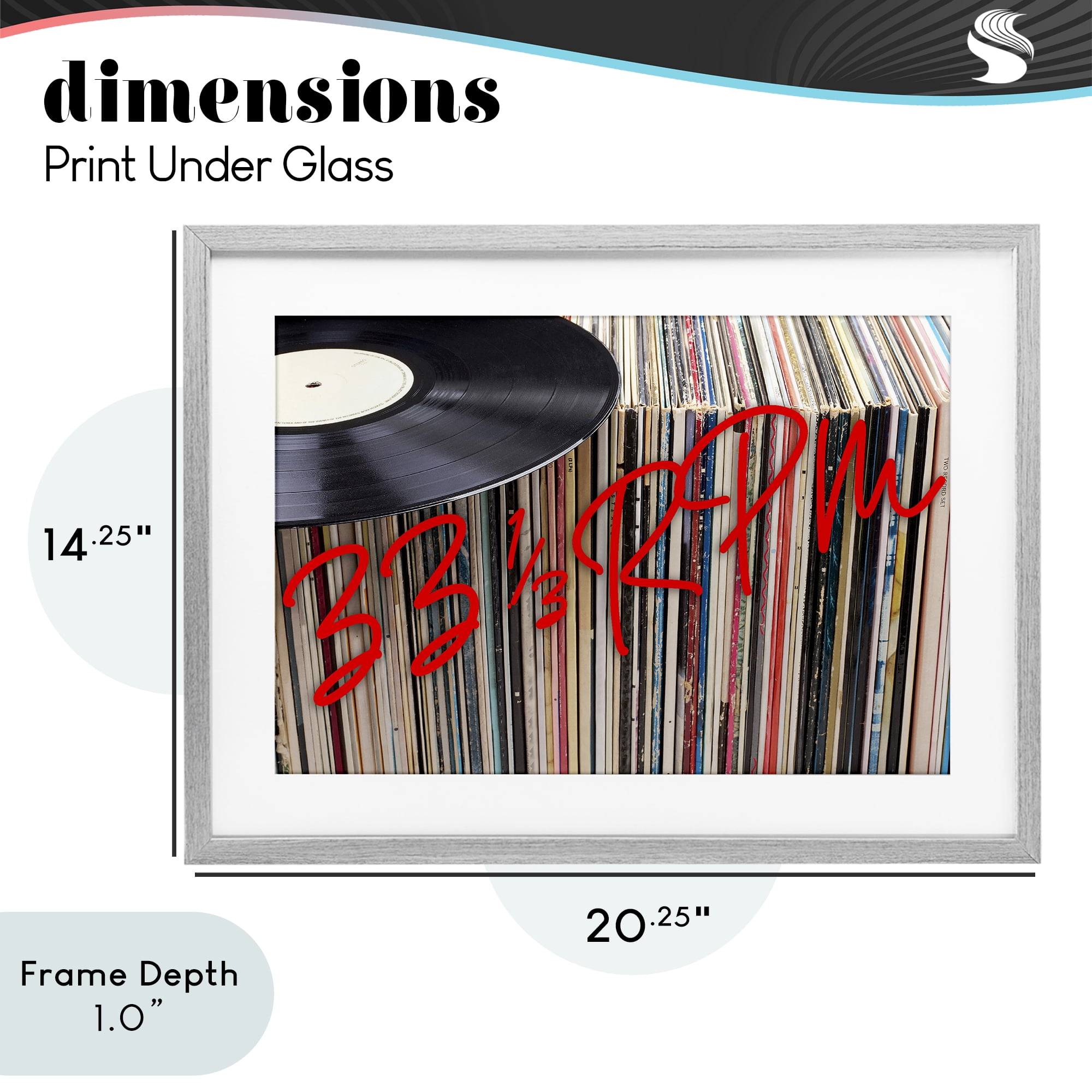 Stupell Industries Vinyl Record Stack Collection Gray Framed Print Under Glass, design by Lil' Rue