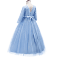 thumbnail image 6 of IBTOM CASTLE Flower Girls 3/4 Sleeve Deep V-Back Tulle Vintage Lace Wedding Party Long Dress Formal Princess Communion Pageant Maxi Gown 9-10 Years Sky Blue, 6 of 8