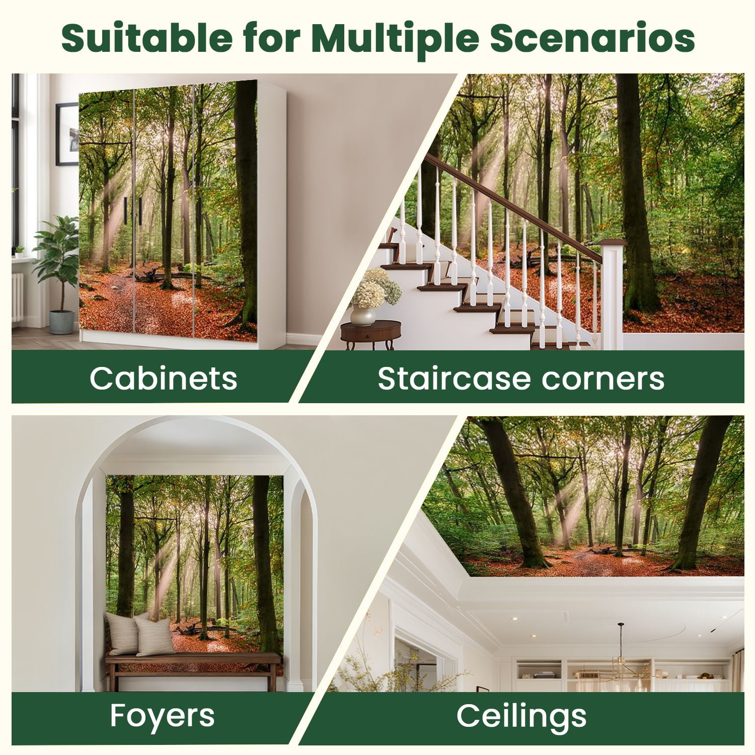 Peel and Stick Wallpaper Green forrest summer europe Modern Art Wall Mural Decor Self Adhesive and Removable 100in x 144in