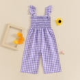 thumbnail image 3 of HWJAD Toddler Baby Girls Ruffle Sleeveless Smocked Romper One Piece Gingham Jumpsuit Summer Outfits Clothes, 3 of 5