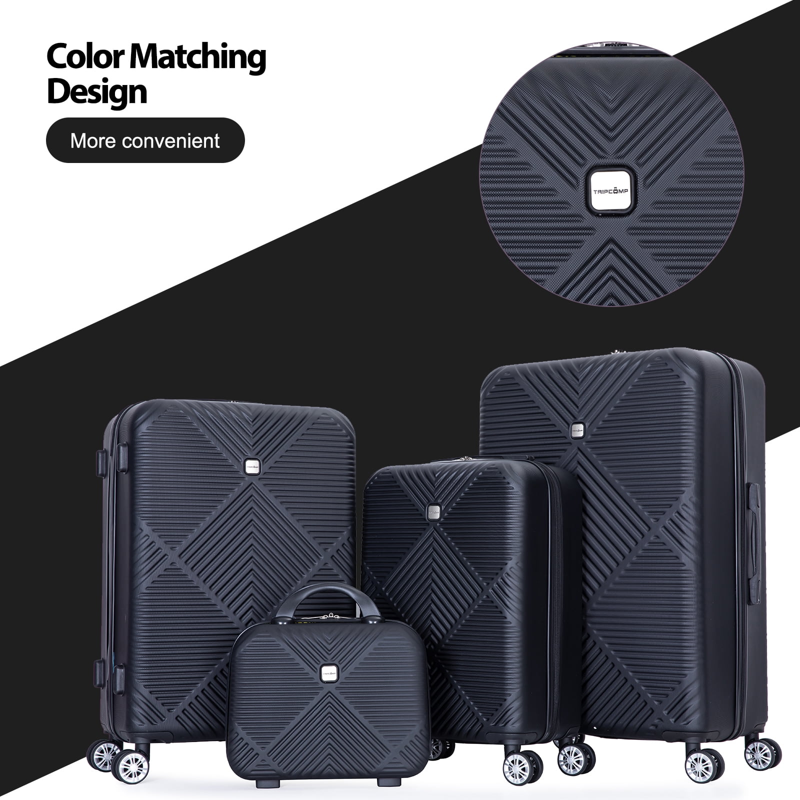 Tripcomp 11 Piece Hardshell Luggage Set, 20/24/28 Inch Carry On Spinner Suitcase with Packing Cubes Toiletry Bag, Lightweight Durable Travel Suitcase Smooth Rolling Wheels,Black