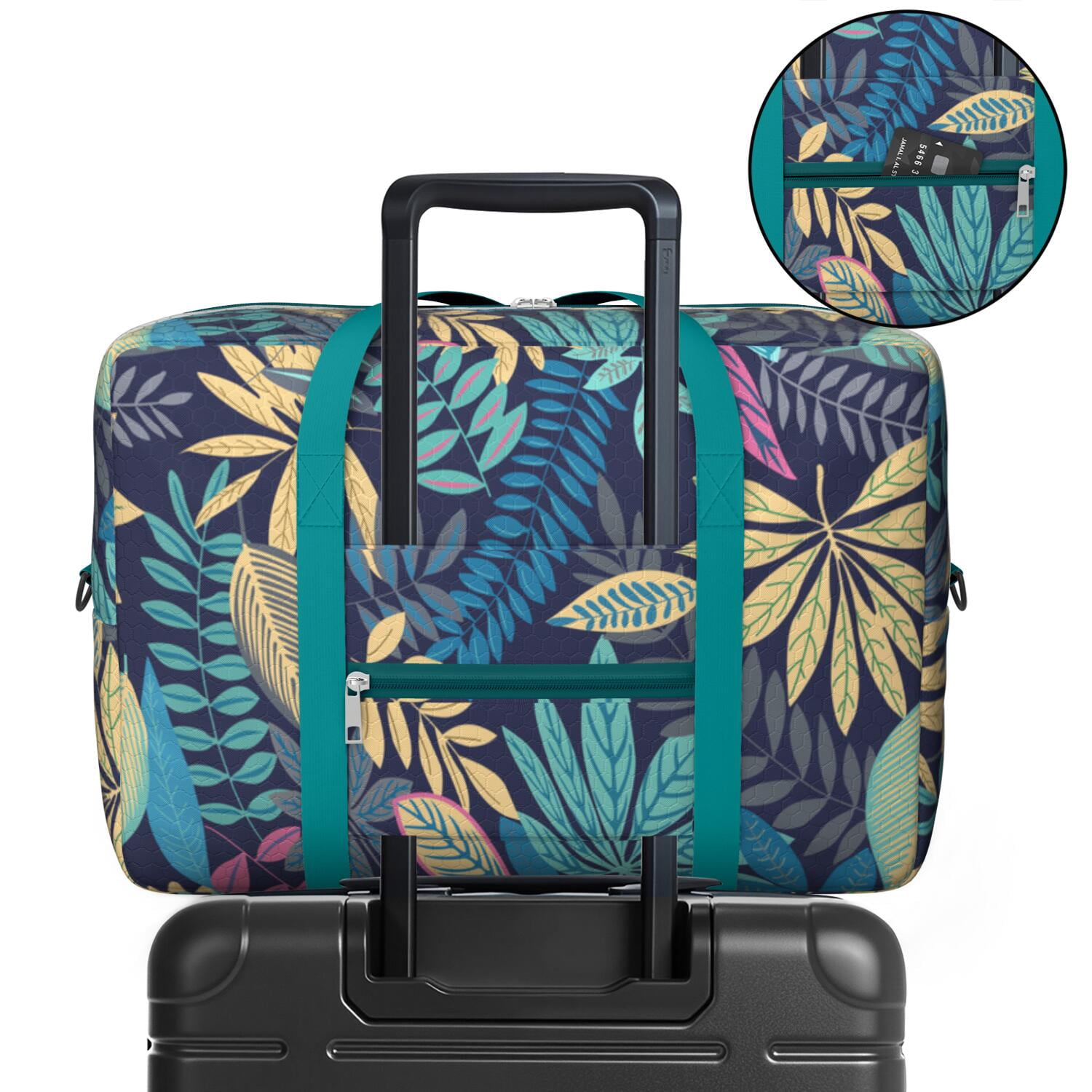 For Spirit Airlines Personal Item Bag 18x14x8 Inch, Floral Weekender Travel Bag, Foldable Travel Duffel Bag Underseat Carry on Bag with Luggage Sleeve for Women and Men 30L