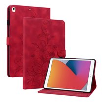 FJLBDE Case for iPad Air 3rd Gen 2019 / iPad Pro 2017 10.5 inch, Embossed Flower PU Leather Flip Wallet Folio Stand Cover, Red