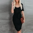 thumbnail image 2 of Women's Trendy Dress Basic Crewneck T Shirt Dress Casual Belted Office Dress Solid Color Short Sleeve Party Slim Dress, 2 of 5