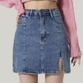thumbnail image 2 of Fgnfyis Women Fall Trendy Denim Skirt High Waisted A-Line Style with Hottie Bag and Slit Detail for Work and Casual Wear Blue M, 2 of 2
