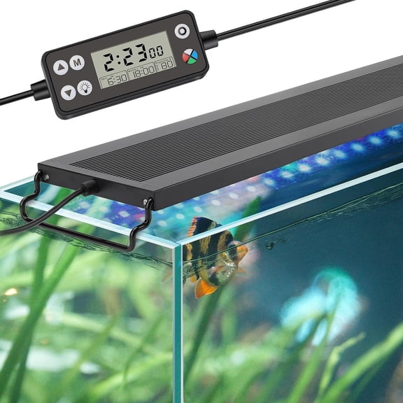 Auto On Off LED Aquarium Light, Full Spectrum Fish Tank Light with LCD Monitor, 24/7 Lighting Cycle, 7 Colors, Adjustable Timer, IP68 Waterproof, 3 Modes for 18"-24" Freshwater Planted Tank