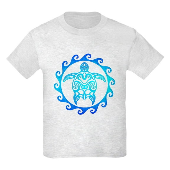 CafePress - Blue Tribal Turtle Sun T Shirt - Light T-Shirt Kids XS-XL