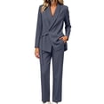 thumbnail image 2 of BRELIL Women Plus Size Two Piece Set V Neck Long Sleeve Blazer Wide Leg Pants Matching Lounge Sets Solid Elegant Business Casual Tracksuit Office Wear, Gray M, 2 of 8