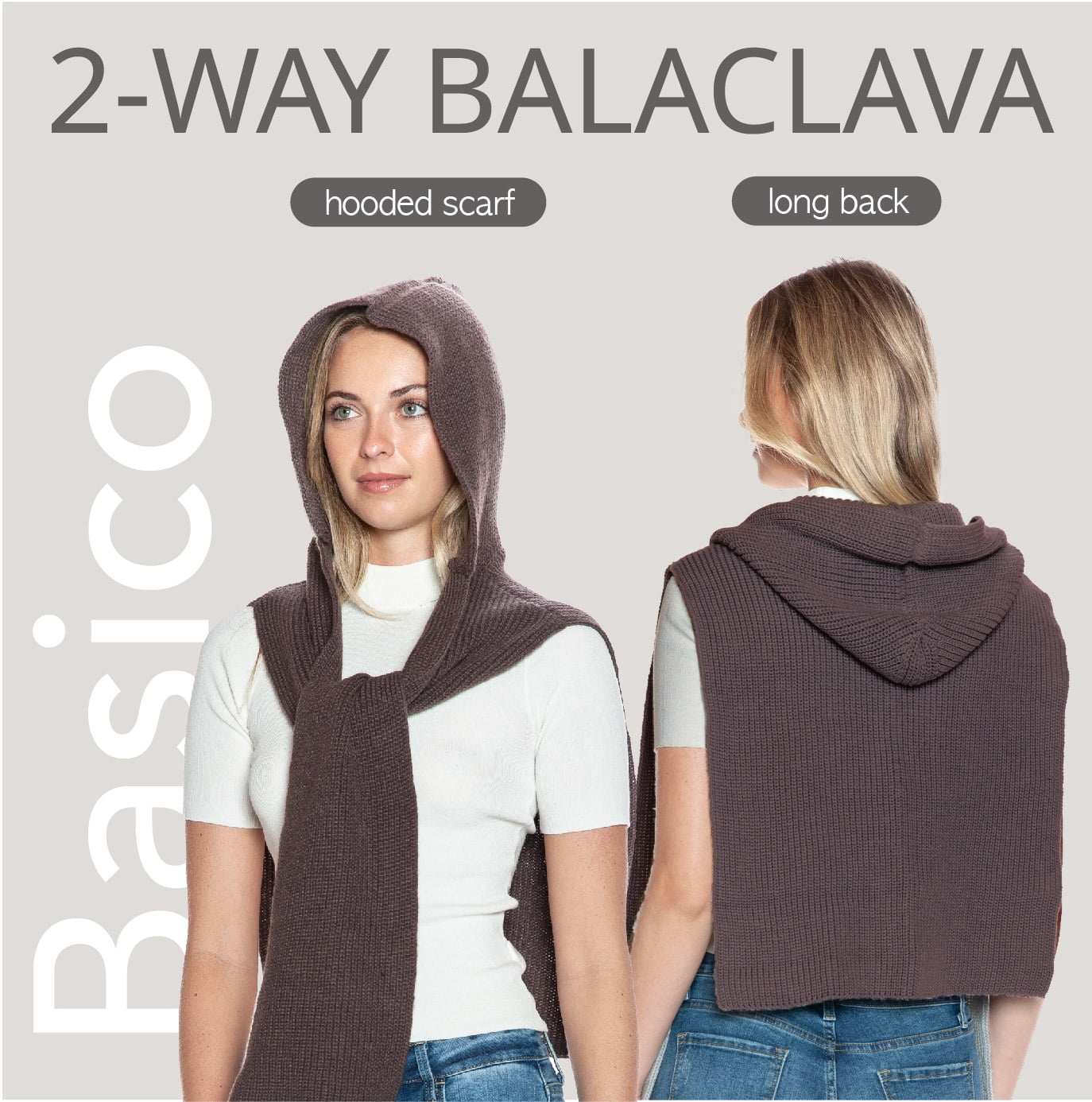 Basico Unisex Knitted Hooded Scarf, White - Walmart.com