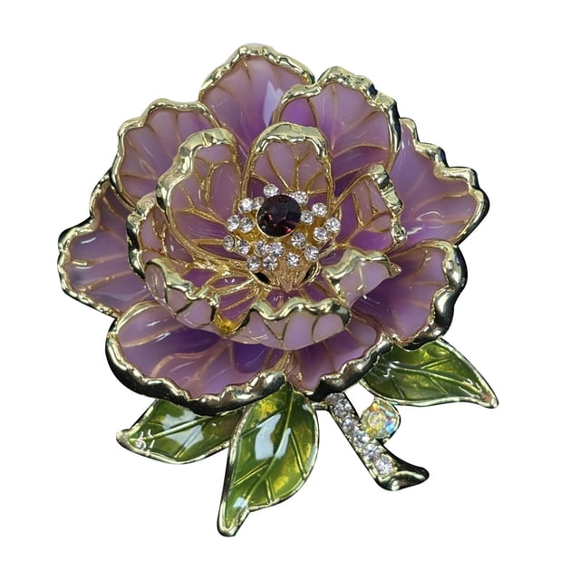 Women Brooch Sparkling Rhinestones Enamel Peony Shape Lapel Pin Suits Coats Bags Scarves Badge Versatile Accessory