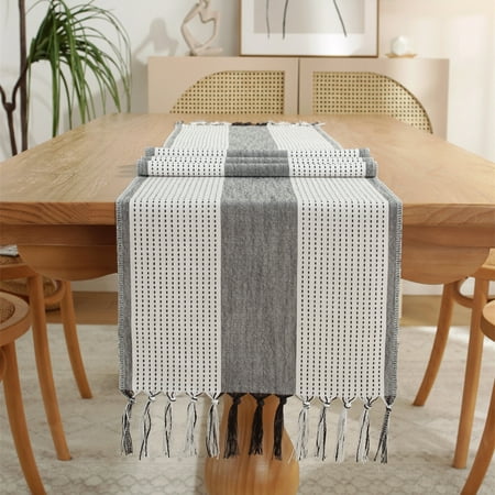 

Table Runner Stripe Pattern Bohemian Style Tassel Tablecloth Decor Home Decor
