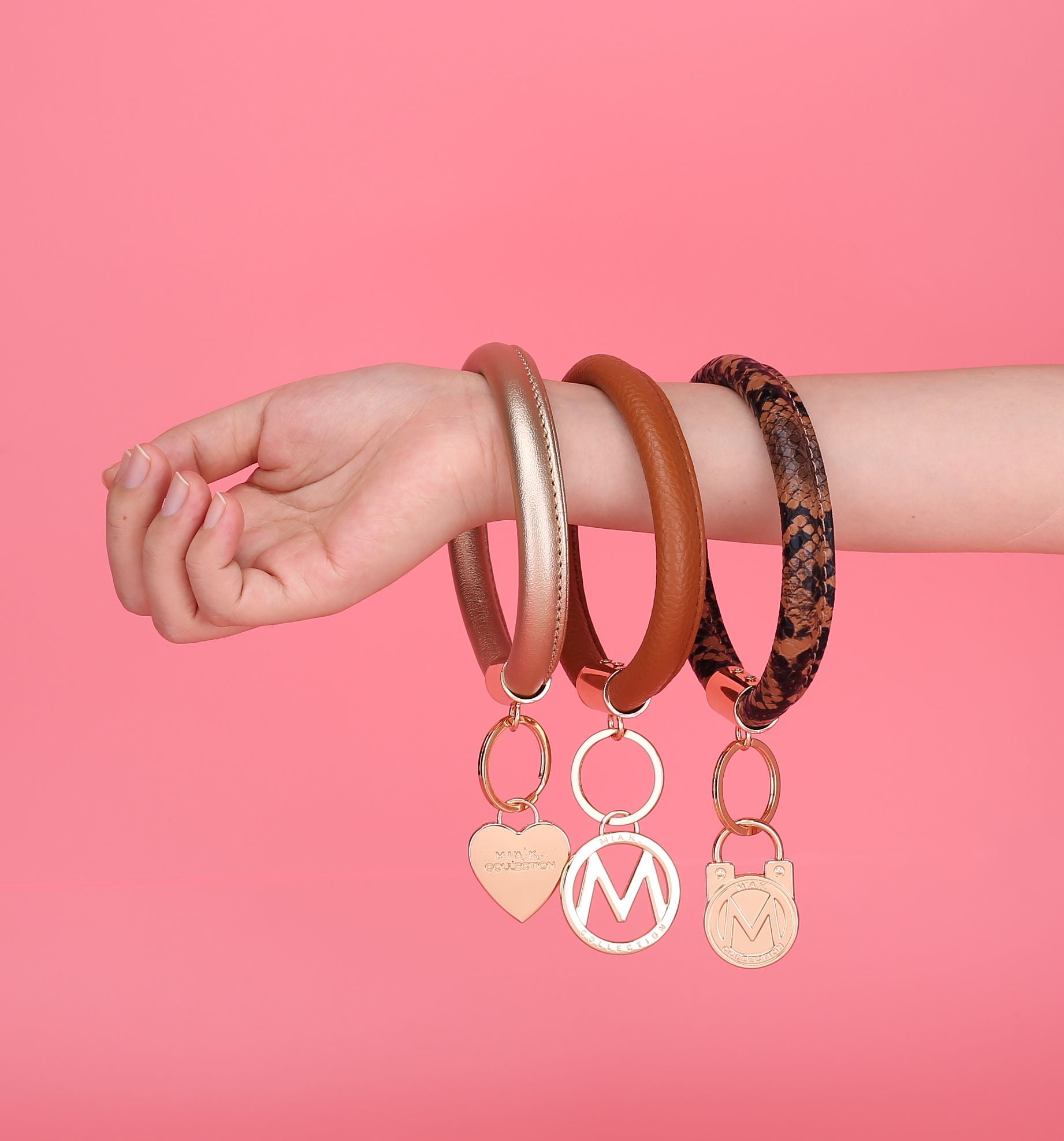 Jasmine Vegan Leather Women Bangle Wristlet Keychain set