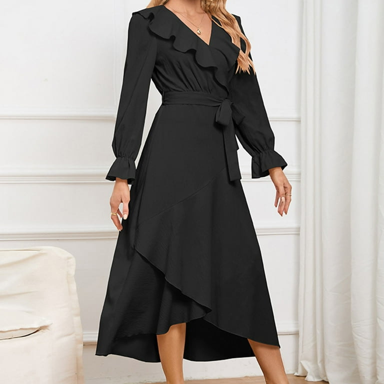 slim fit dress slacks Slinky Knee-Length Wedding Guest Dress with Ruffle Fuchsia / 16 main image 1