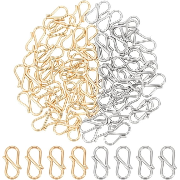 60pcs 2 Colors S-Hook Necklace Clasp 304 Stainless Steel Chain Clasps Metal S Hooks Clasps Connectors S-Shaped Hook for Necklace Bracelet Jewelry Making DIY