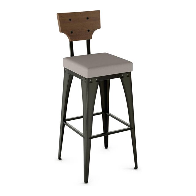 Amisco Rally 26.88" Faux Leather Counter Stool in Taupe Gray/Gun Metal