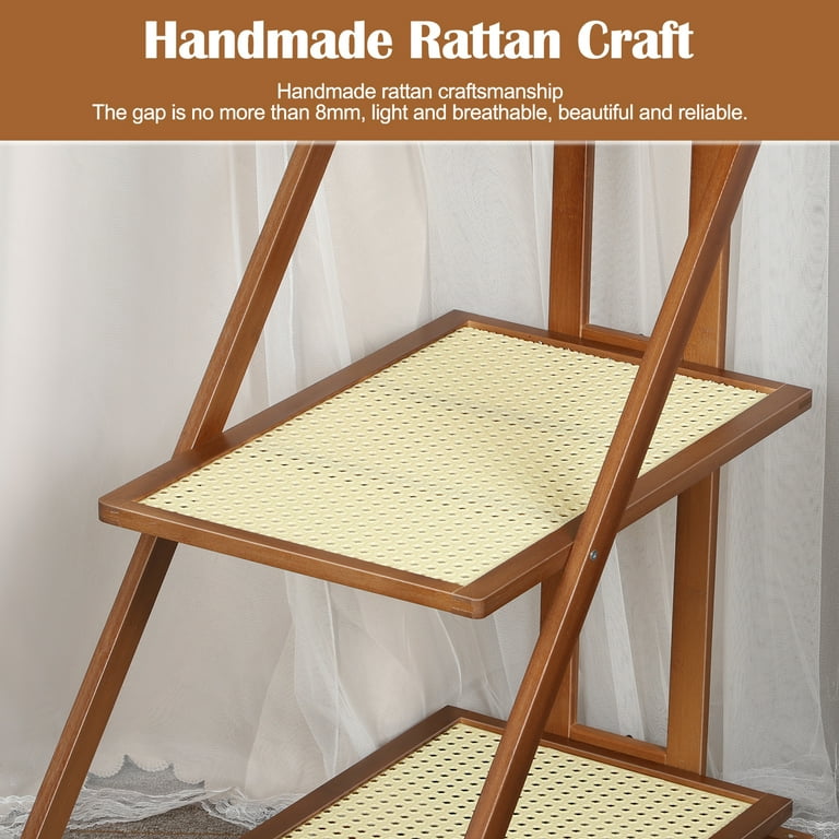 Handwoven Rattan Rolling Cart, 3-Tier Foldable Storage Trolley