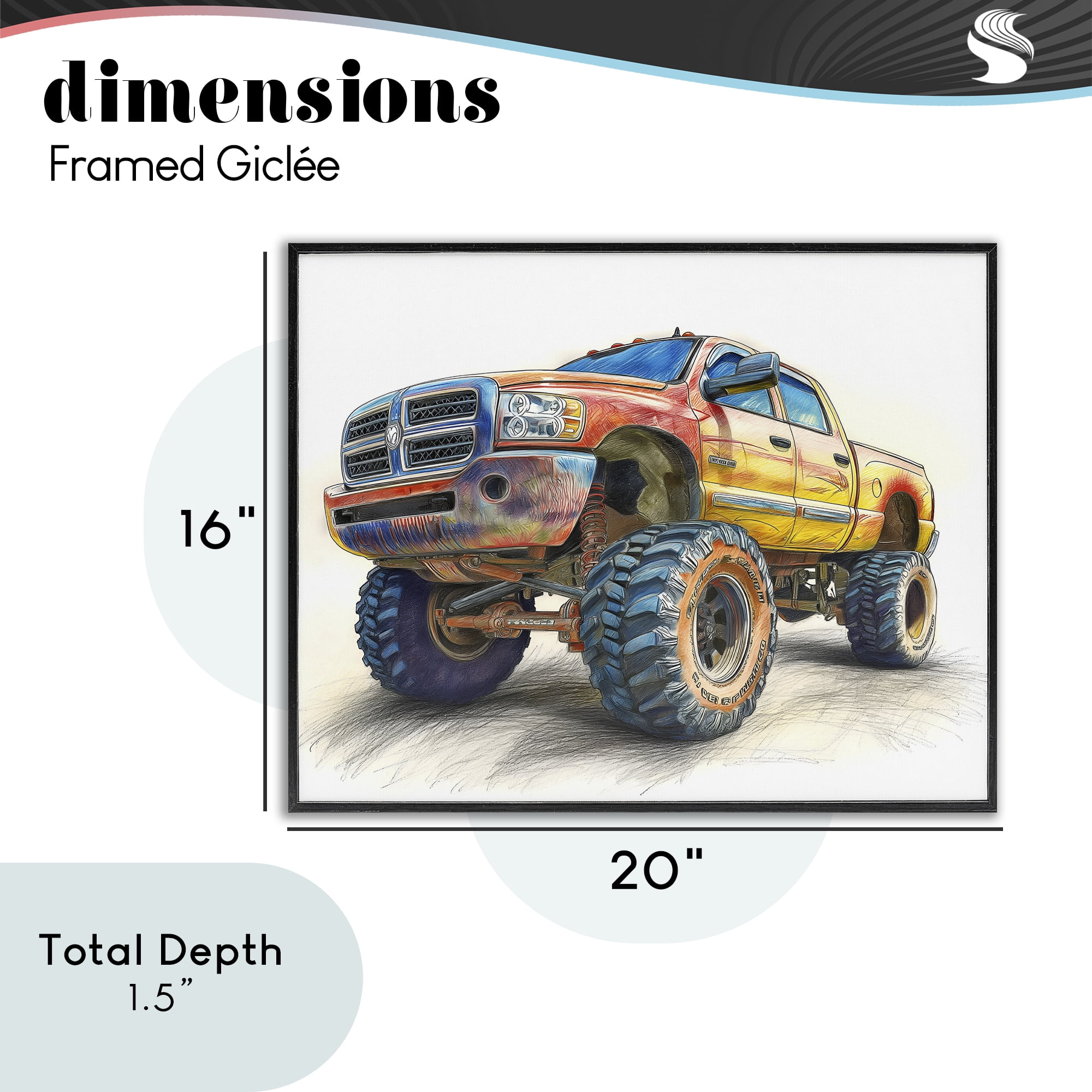 Stupell Industries Lifted Offroad Truck Black Framed Giclee Art, design by Steve Hunziker