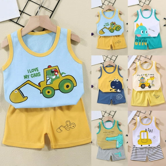 Ketyyh-chn99 Boys Adjustable Waist Shorts Set 2025 Toddler Baby Boy Outfits Truck Print Short Sleeve T-shirt Shorts Infant Summer Farm Clothes Size for 3-4 Years,Green