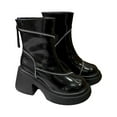 thumbnail image 2 of Bnwani Boots for Women Fashion Zipper Thick Wedge Leather Boot Black Size 4.5, 2 of 7