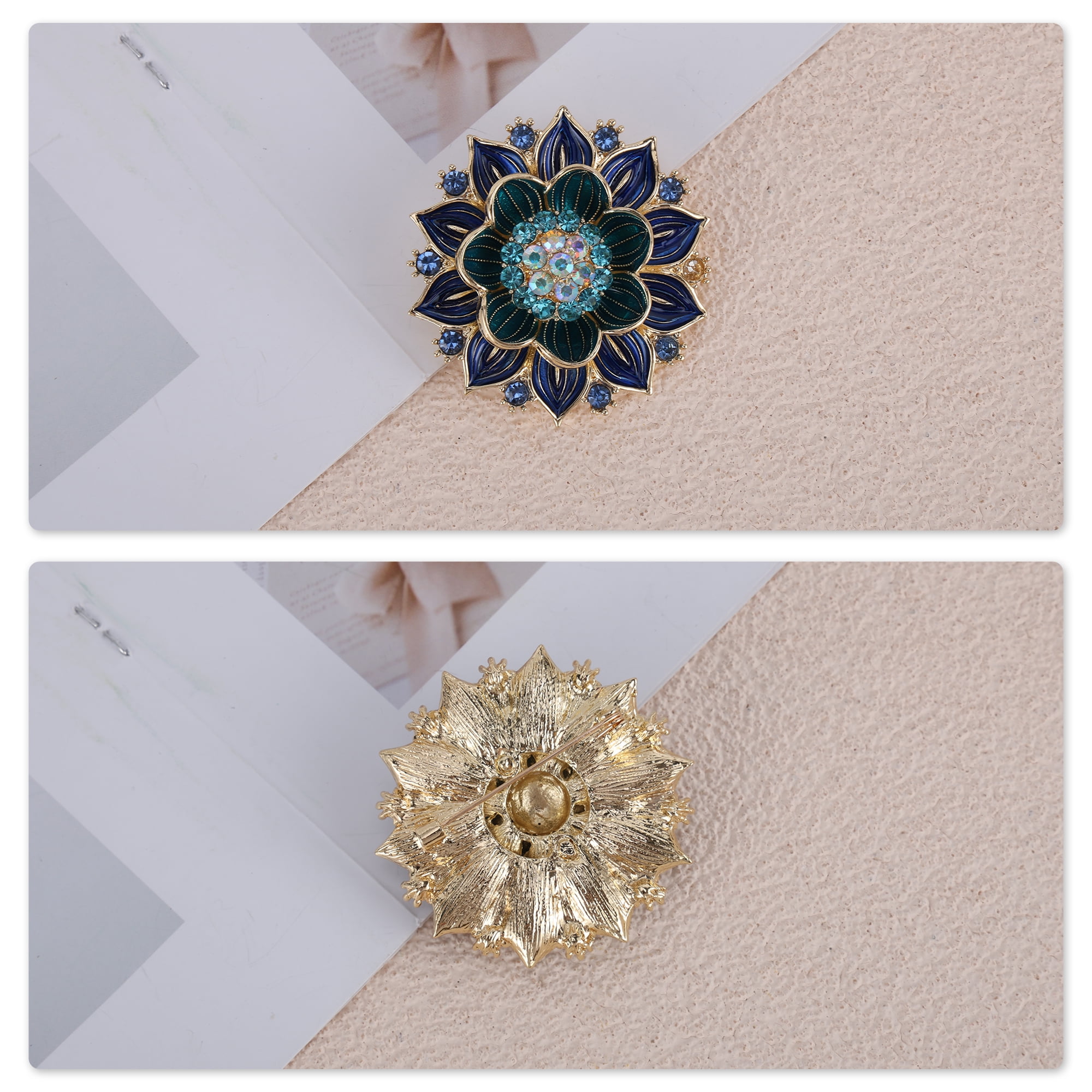 Unique Bargains Elegant Flower Rhinestone Brooch in Blue Color for Fashion Accessories