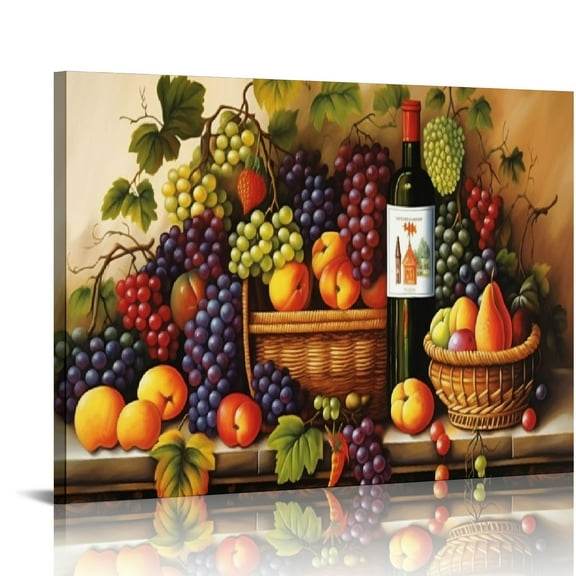 JRXY Grape Wine Picture Wall Art: Red Wine & Fruit Artwork Painting on Canvas for Wall 20x16in
