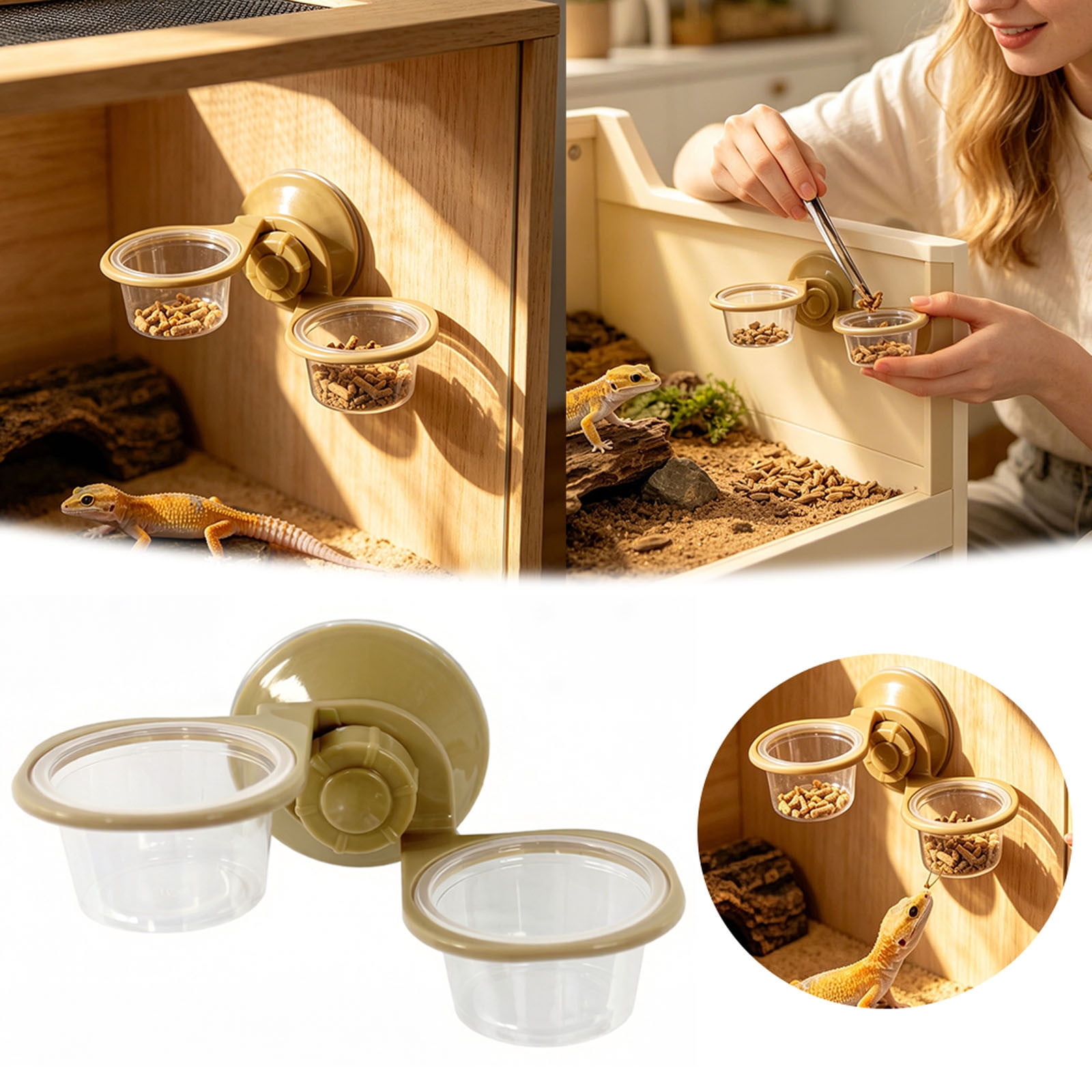 Gecko Feeder With Double Suction Cups, Small Reptile Food And Water Bowl Holder For Terrarium, Hanging Feeding Dish For Small Pets,1.25X3.8X6.5Cm