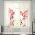 thumbnail image 3 of Pink Pig Sheer Curtains 63 Inch Length 2 Panels Set, Semi Transparent Voile Rod Pocket Curtains for Living Dining Room Bedroom Drapes Cartoon Watercolor Animals Printed Bows, 3 of 8