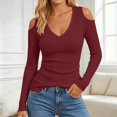 thumbnail image 2 of HGIEYS Womens V Neck Cold Shoulder Tops Short/Long Sleeve Summer T Shirts, 2 of 5