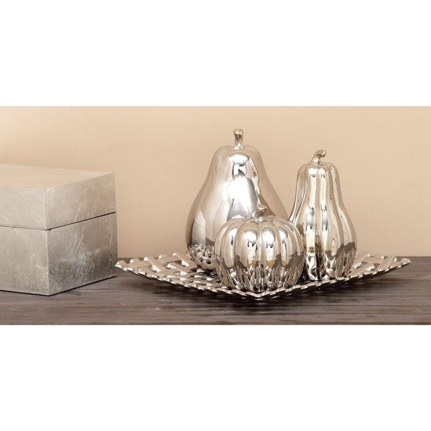 12"W, 1"H Silver Ceramic Decorative Fruit Sculpture with Plate, by ...