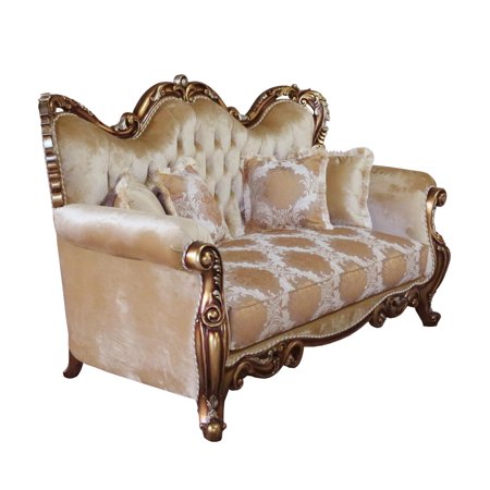 Luxury Brown & Gold Wood Trim TIZIANO Loveseat EUROPEAN FURNITURE Traditional