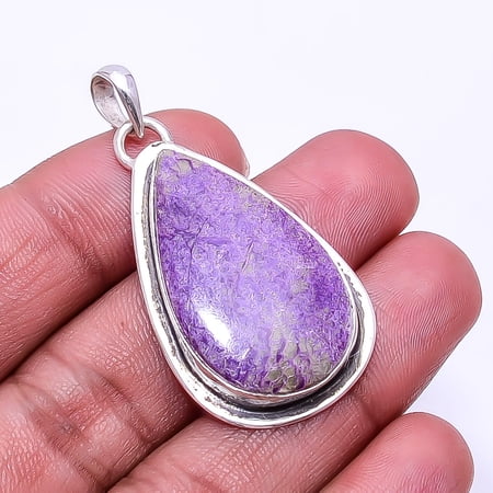Stichtite -Island Of Tasmania Designer Handmade 925 Silver Plated Pendant 1.95", Purple Stichtite Pendant P_8054_320_47