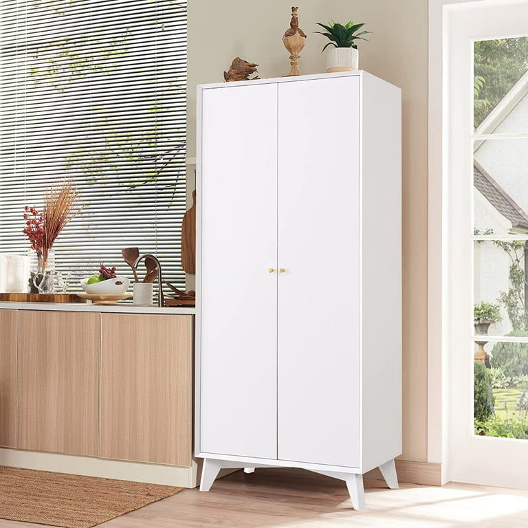 OKD 72 Tall Wood Modern Home Storage Closet Bathroom Cabinet with 2 Doors  and Adjustable Shelves, White 