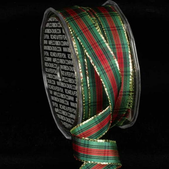 The Ribbon People Green and Red French Plaid Wired Craft Ribbon 0.5" x 54 Yards