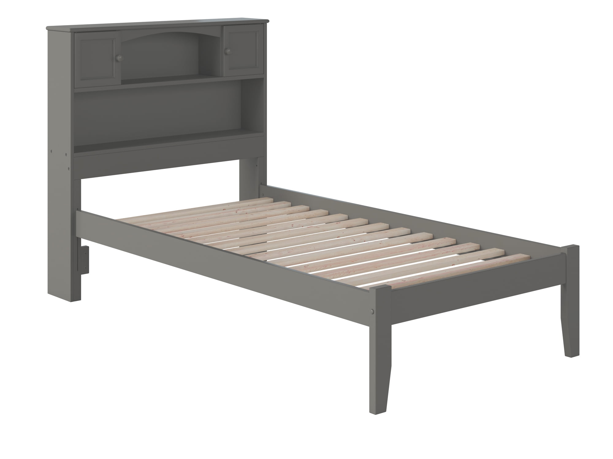 AFI Newport Twin Solid Wood Platform Bed with Storage Headboard, Grey