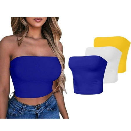 Utoimkio Clearance 3 Pack Seamless Bandeau Bras for Women Wireless Strapless Bra Wireless Tube Top Bras for Women