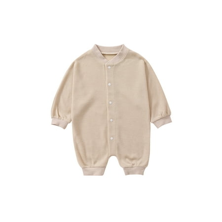 

Sunisery Unisex Baby Girl Boy Spring Autumn Romper Long Sleeve Snap Buttons Jumpsuit Casual Cotton Clothing Apricot 18-24 Months