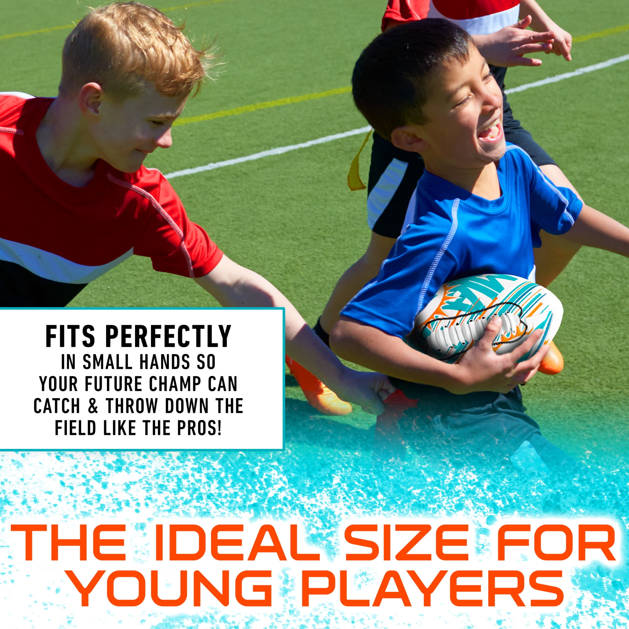 Franklin Sports NFL Miami Dolphins Football - Youth Mini Football - 8.5" Junior Size Ball - SPACELACE Easy Grip Texture- Perfect for Kids