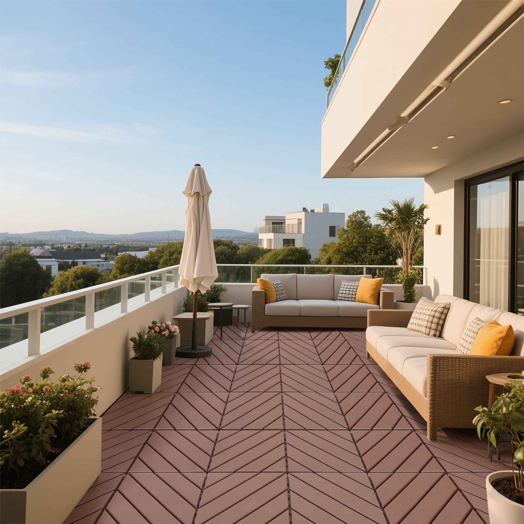 Interlocking Deck Tiles 12x12 Inch Outdoor Flooring, Waterproof PP Patio Floor Tiles DIY