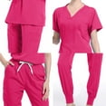 thumbnail image 3 of Hvyesh Scrubs for Women Set, 2 Piece Nurse Working Uniforms Women Casual Solid V-Neck Caregiver Top and Drawstring Waist Pants with Pockets, 3 of 3