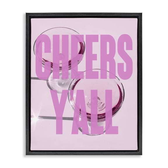 Stupell Industries Eclectic Pink Cheers Y'all Phrase Black Floating Frame Canvas Art, 17 x 21, by House of Lulu